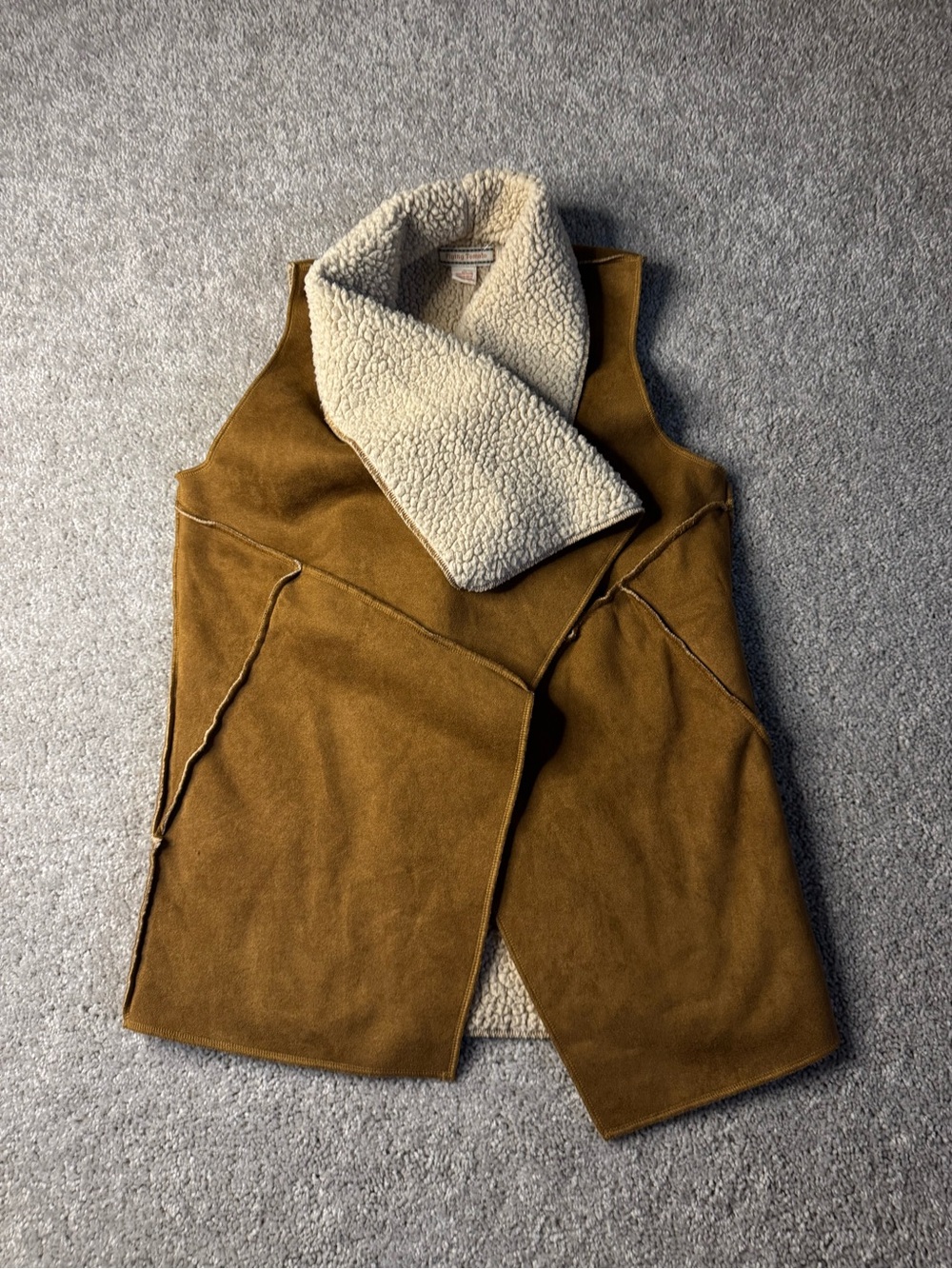 Flying Tomato Brown Suede Sherpa-Lined Open Vest - Picture 2 of 7
